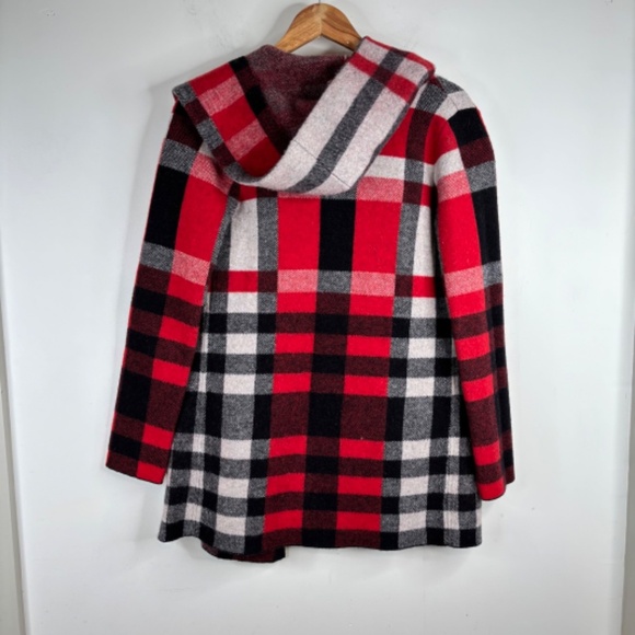Anthropologie Field Flower Cressida Wool Sweater Jacket S Plaid Hood Fall Retro - Picture 6 of 12